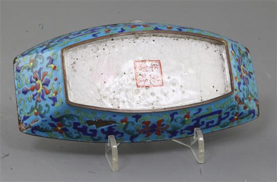 A Guangzhou enamel dish, Qianlong four character mark and of the period (1736-95), 16.5cm across, wear and chip losses to enamel